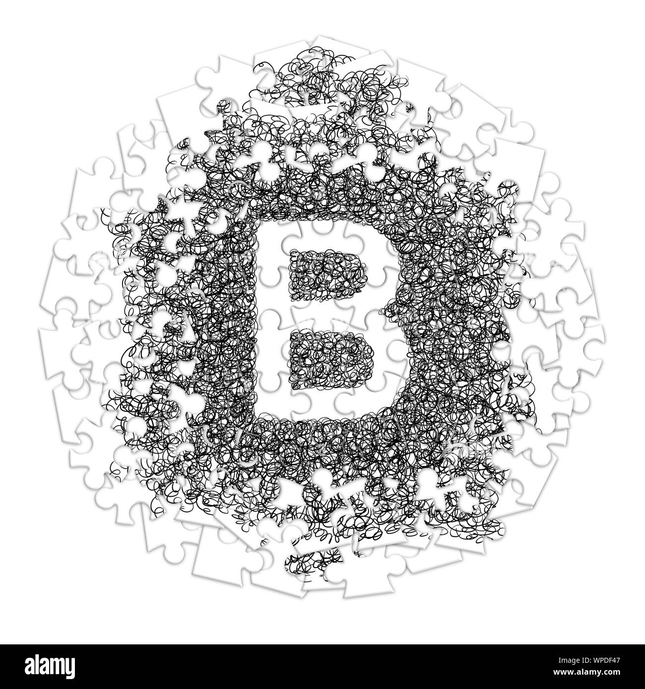 Letter B. Hand Made Font Drawn With Graphic Pen On White Background In ...