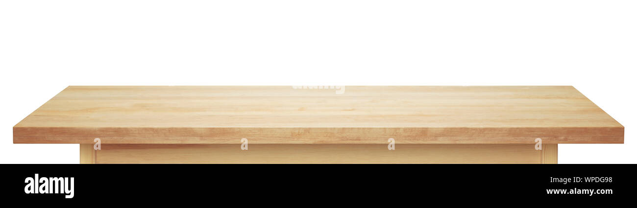 Light wooden tabletop. Table on white background. Stock Photo