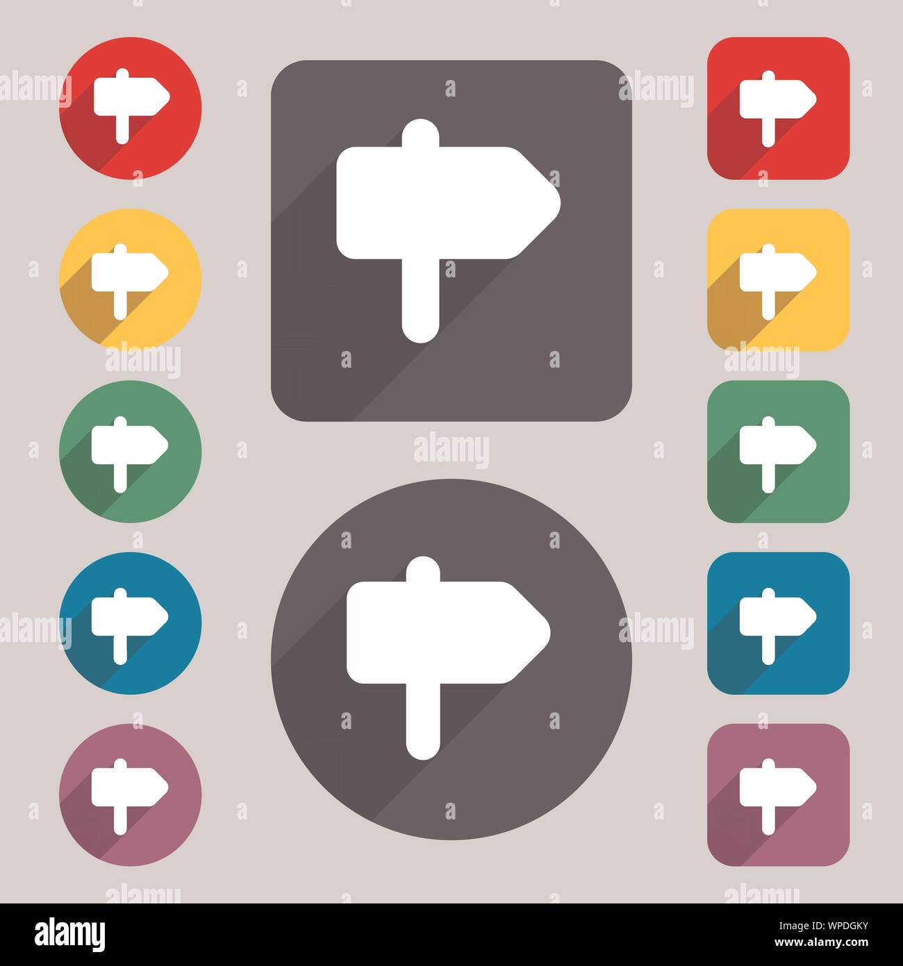 Information Road icon sign. A set of 12 colored buttons and a long ...