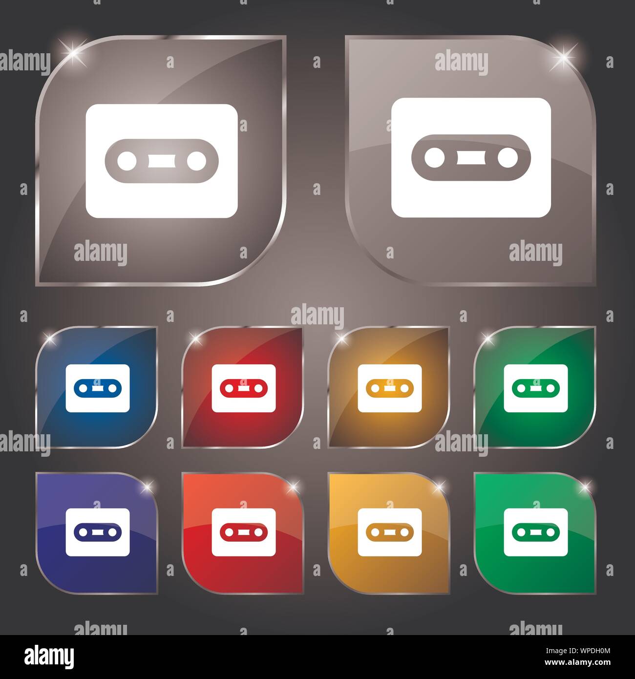 Cassette icon sign. Set of ten colorful buttons with glare. Vector ...