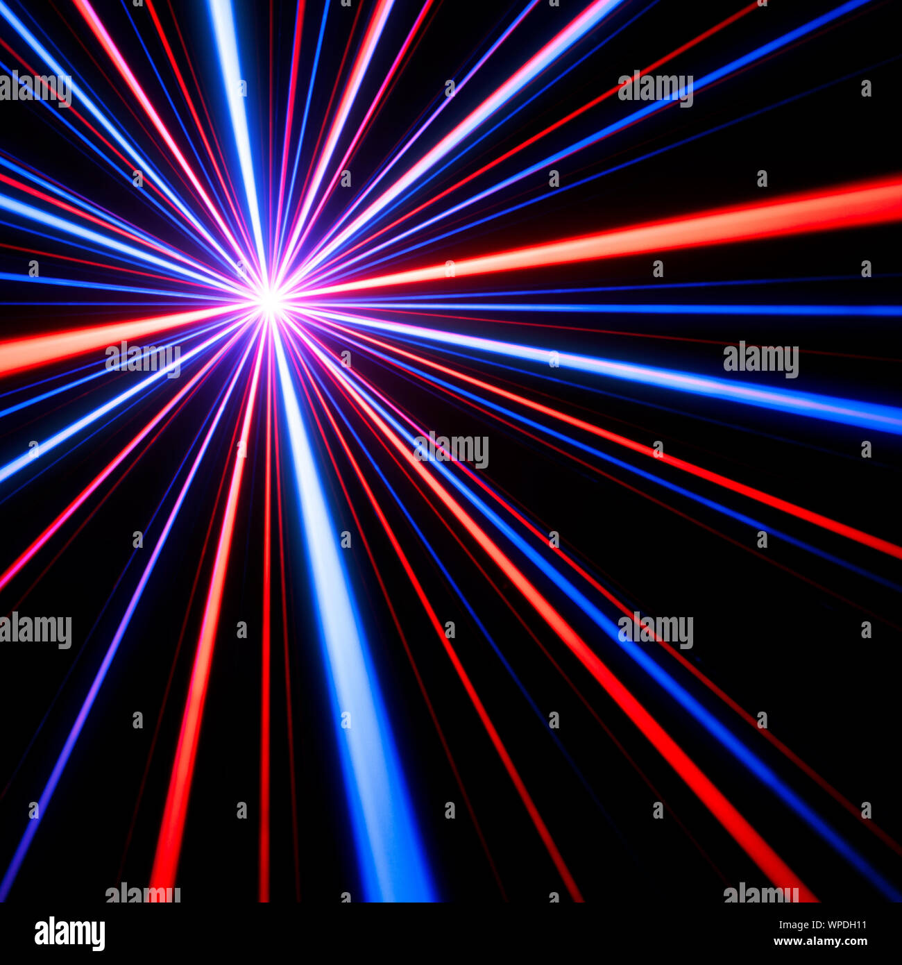 Blue and red laser beam light effects on black background Stock Photo