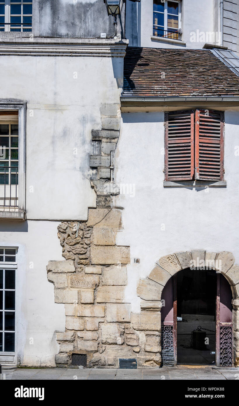 Rotten Shutter Classic houses with peeling stone walls, wooden rotten shutters ...