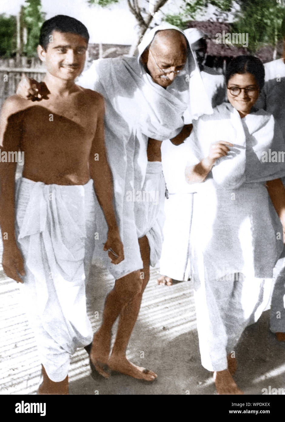 Kanu Gandhi, Mahatma Gandhi and Abha Gandhi, India, 1945 Stock Photo