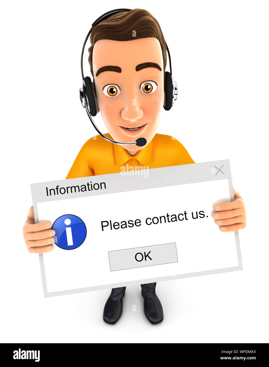 3d man holding a computer message, illustration with isolated white background Stock Photo