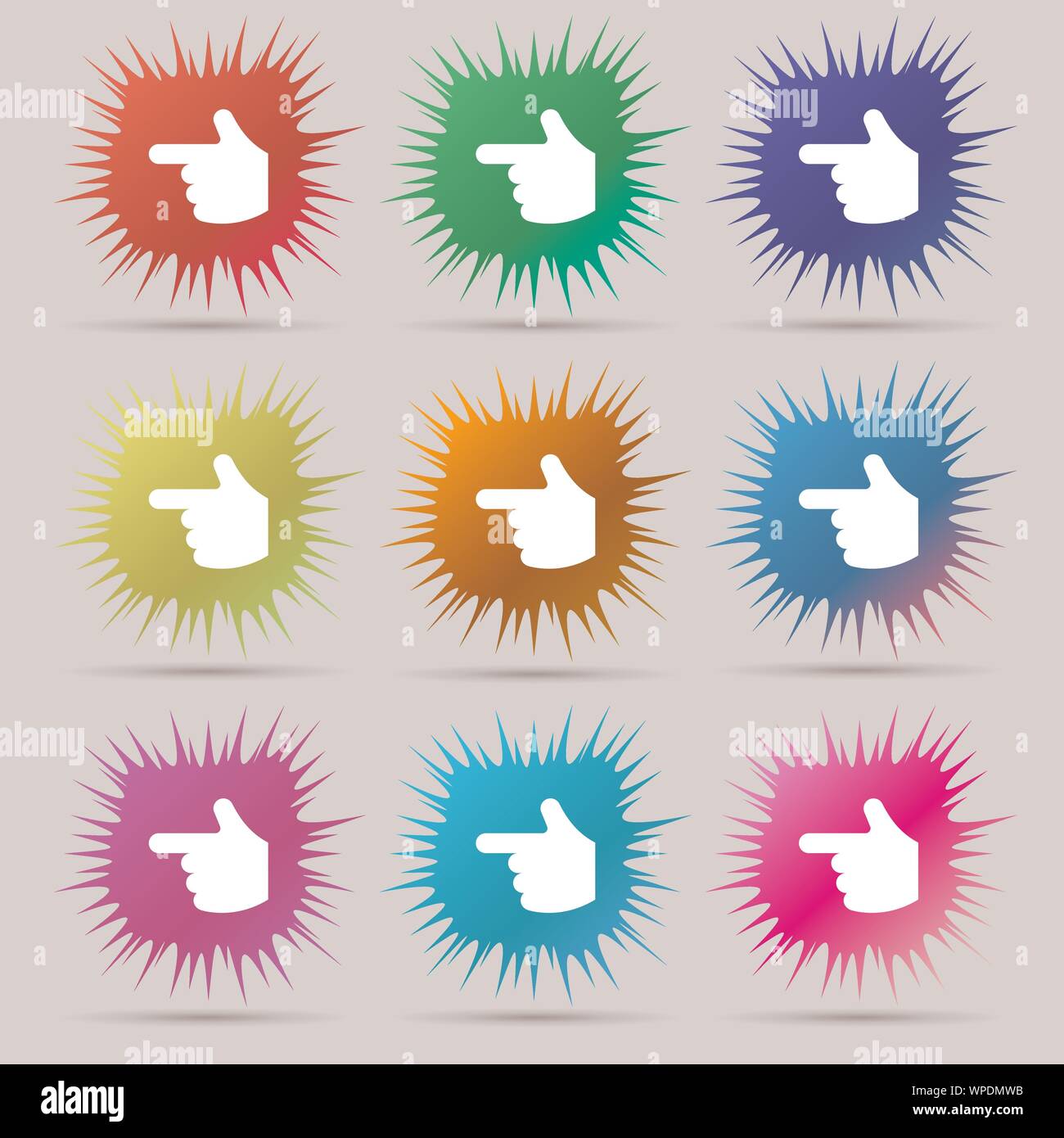 pointing hand icon sign. A set of nine original needle buttons. Vector ...