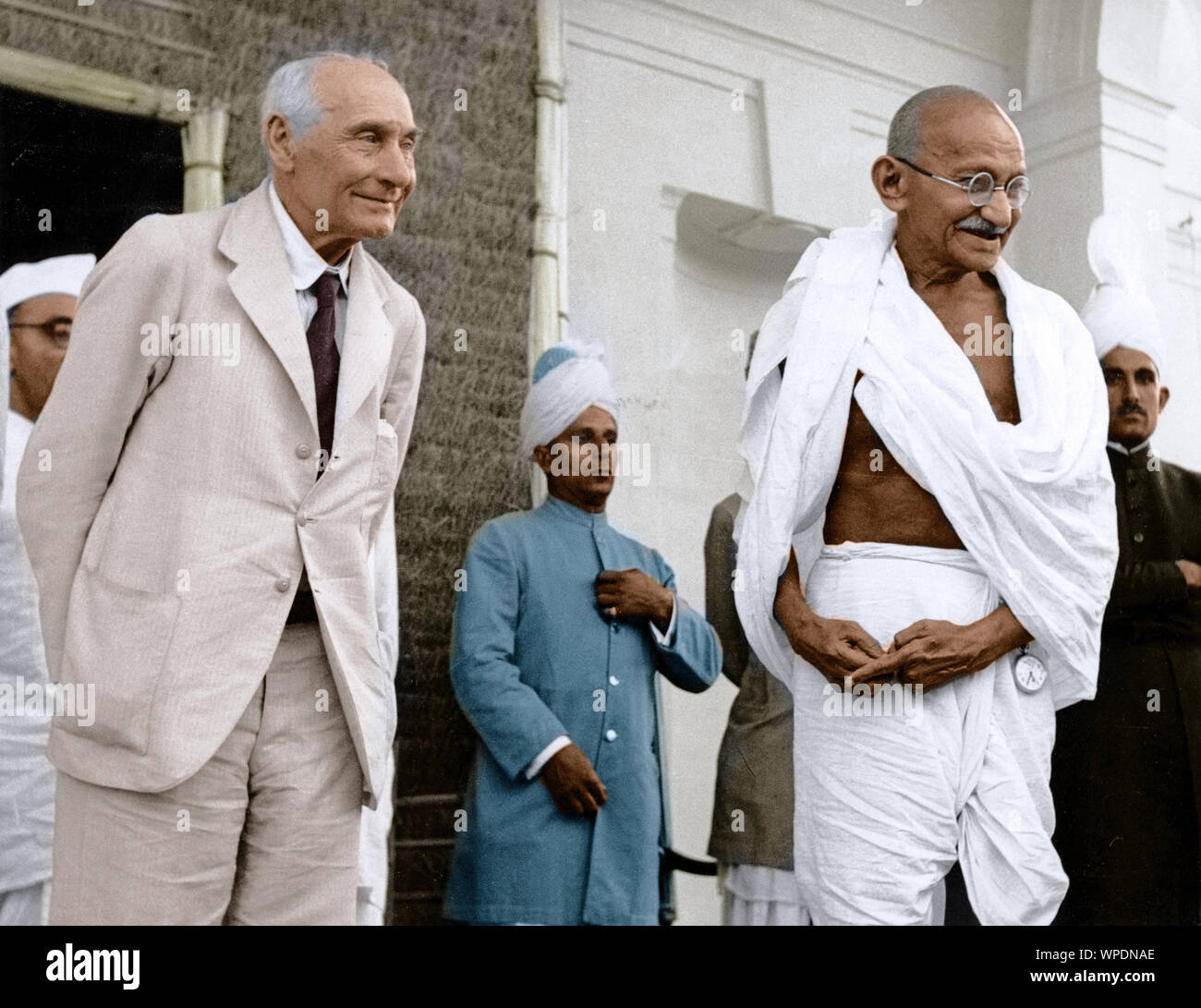 Mahatma Gandhi with Lord Pethick Lawrence, Delhi, India, Asia, May, 1946 Stock Photo