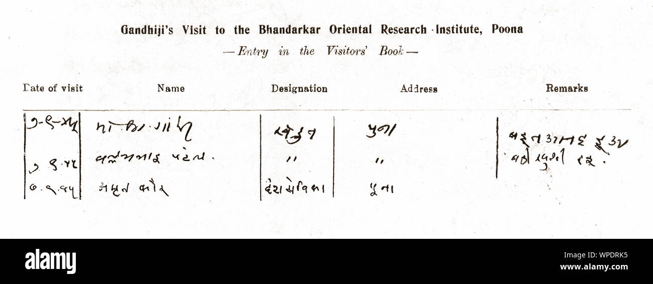 Page from visitors book Mahatma  Gandhi Sardar Vallabhai Patel signature, India, Asia, September 7, 1945 Stock Photo
