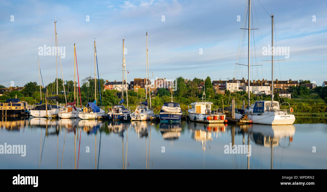 Boat moorings on Oare Creek in Faversham, Kent Stock Photo