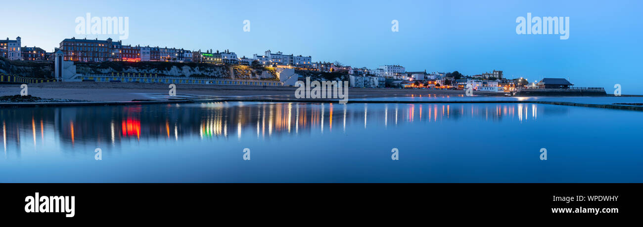 A panoramic of Broadstairs Viking Bay on the Kent coast at dusk Stock Photo