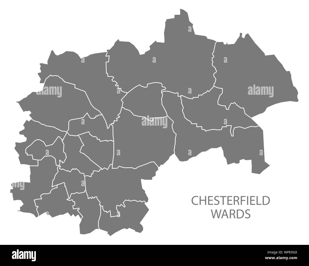 Wards map of Chesterfield district in East Midlands England UK gray Stock Photo