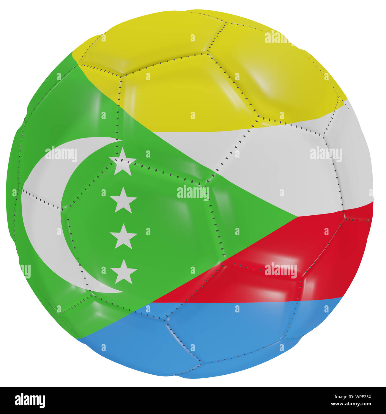 3d rendering of an Union of the Comoros flag on a soccer ball. Isolated