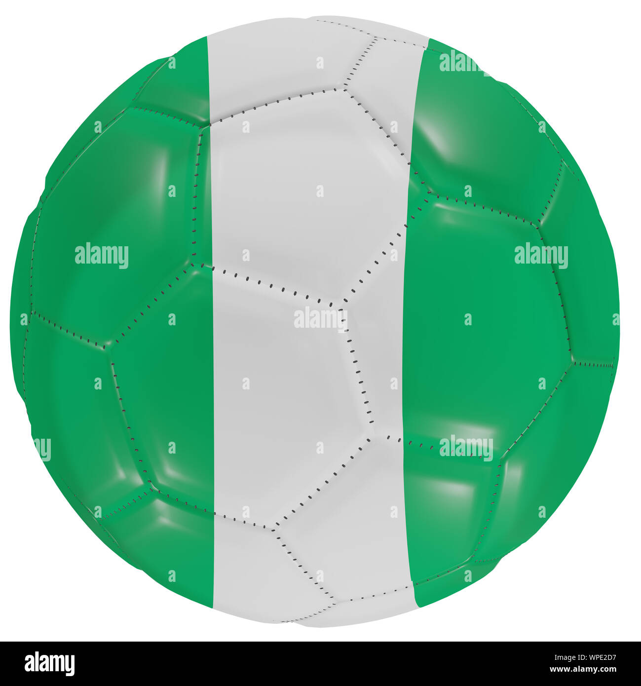 3d rendering of a Nigeria flag on a soccer ball. Isolated in white