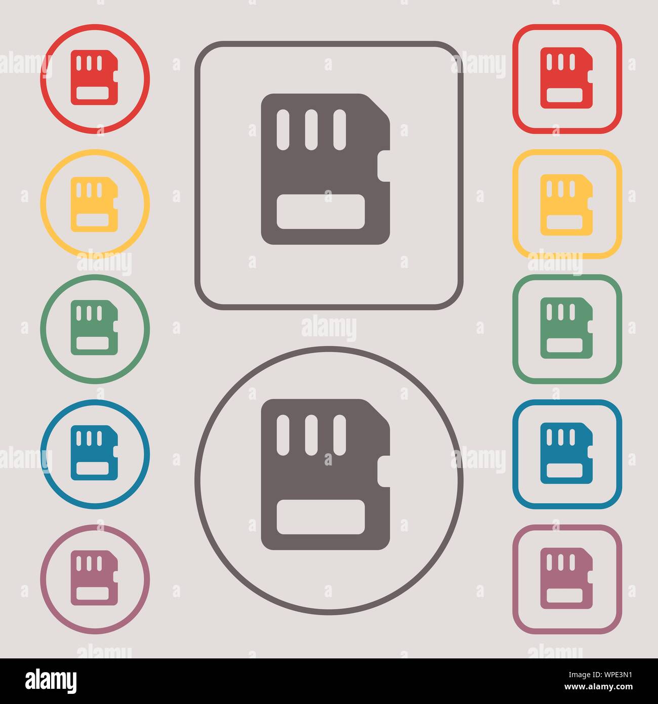 compact memory card icon sign. symbol on the Round and square buttons ...