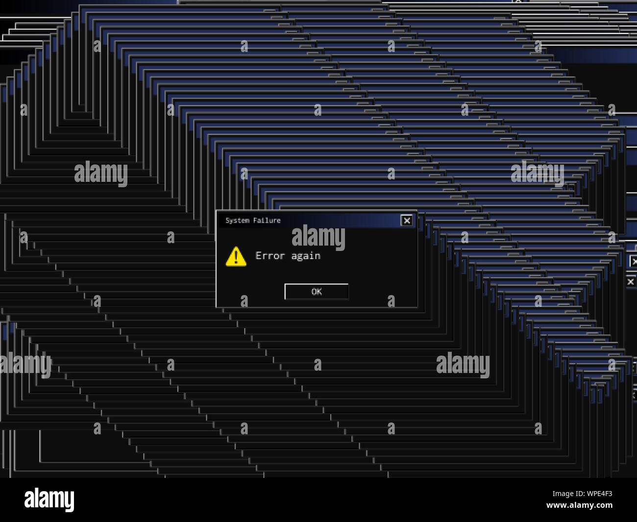 Retro ui error message window. Night mode theme Stock Vector Image