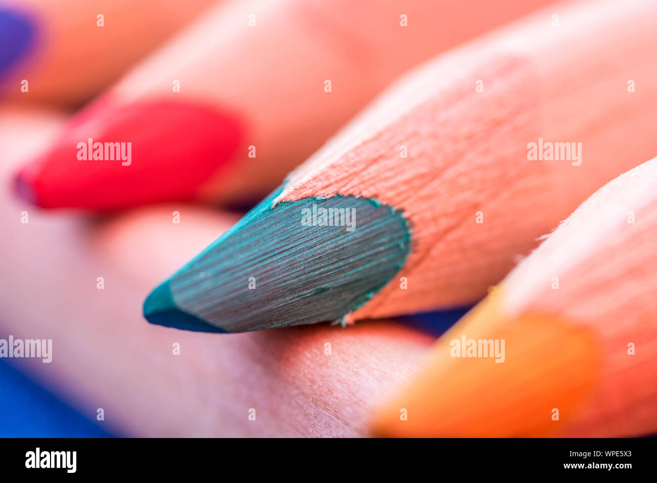 Color-intensive tips of crayons Stock Photo