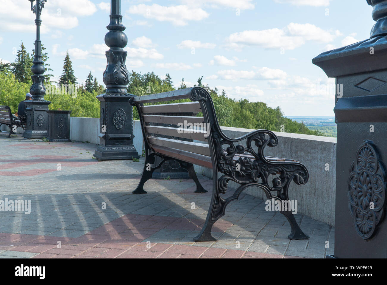 bench on the observation deck against the sky Stock Photo - Alamy
