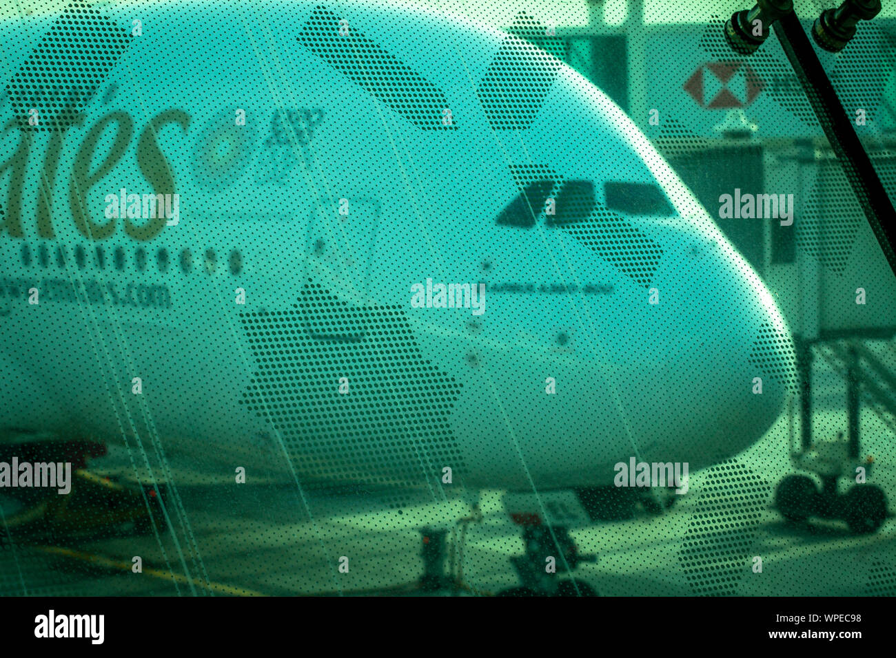 Airbus A380 at gate airport Stock Photo