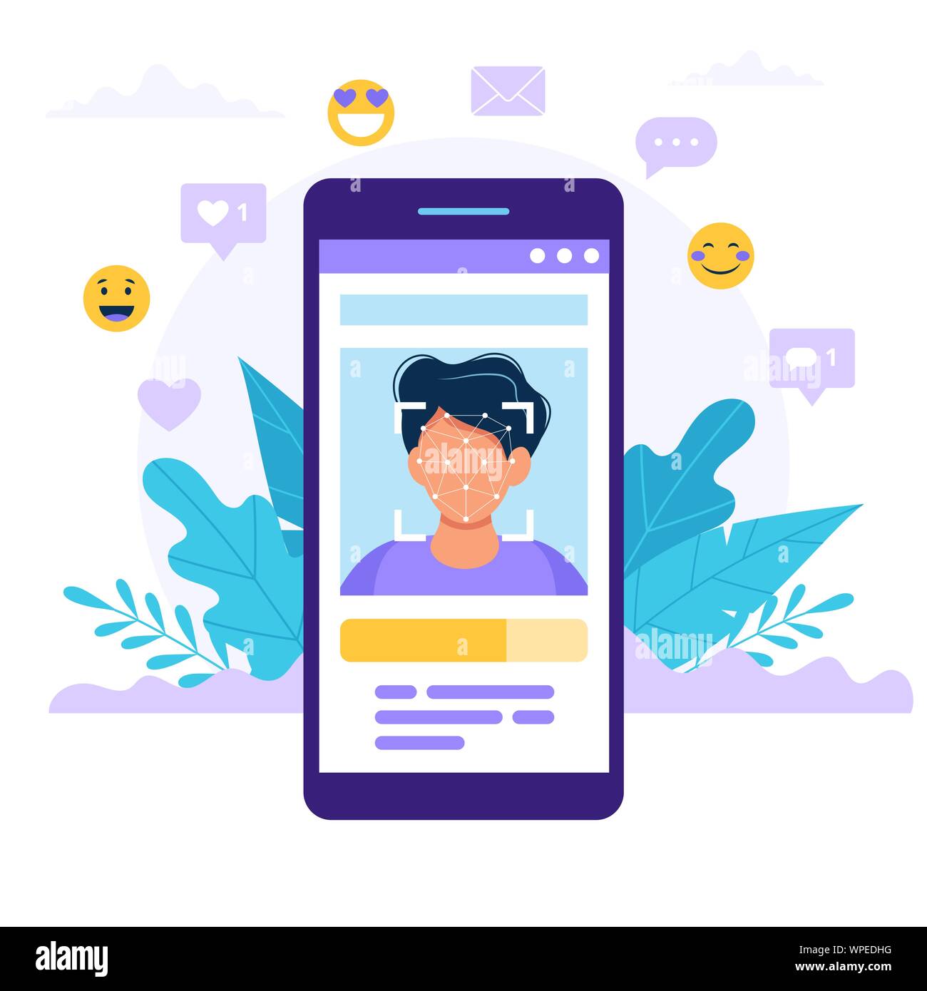 Face recognition technology concept illustration. Smartphone with man ...