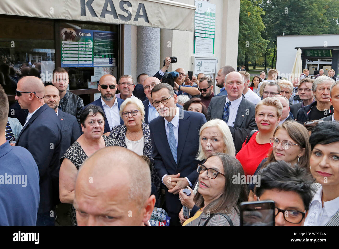 A walk with Mateusz Morawiecki Polish Prime Minister was a part of parliamentary elections and took place in Silesian Park in Chorzow 8th of September Stock Photo