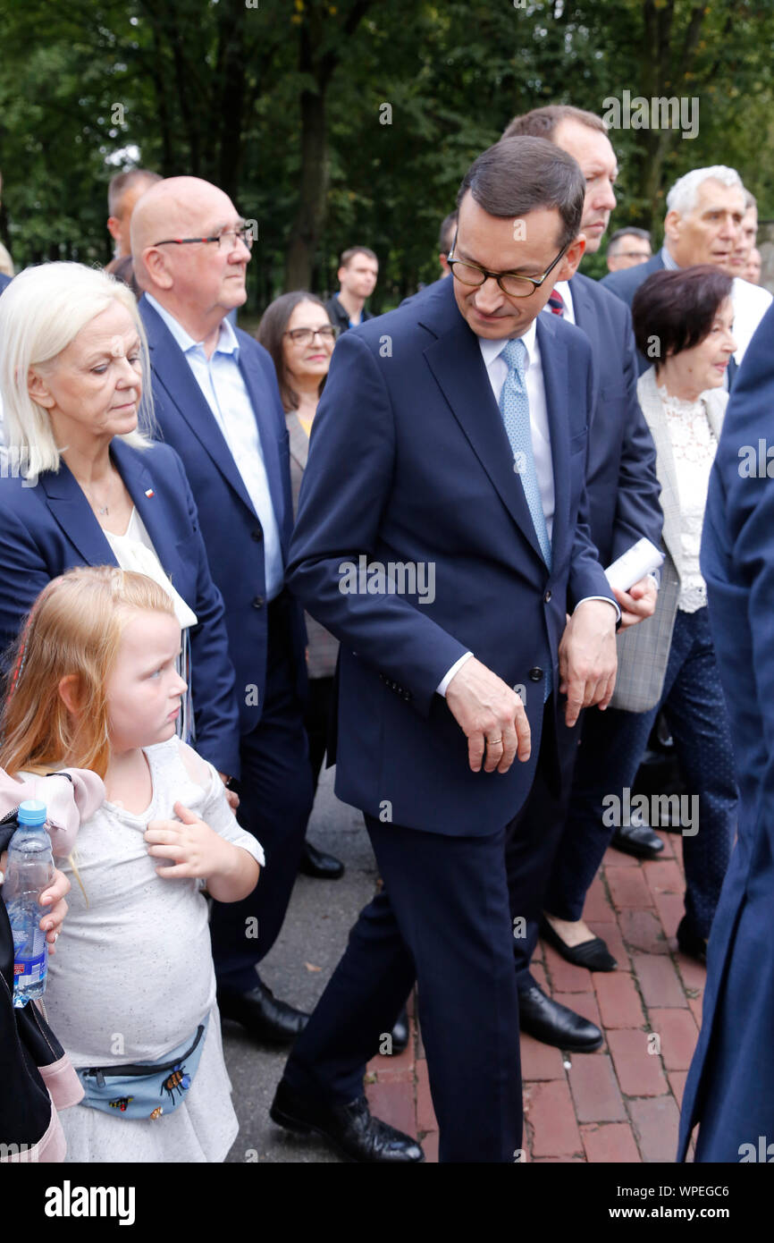 A walk with Mateusz Morawiecki Polish Prime Minister was a part of parliamentary elections and took place in Silesian Park in Chorzow 8th of September Stock Photo