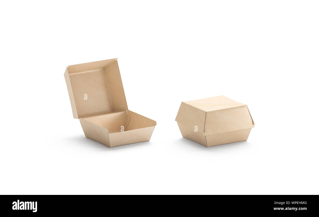 Blank opened and closed craft burger box mockup, side view Stock Photo