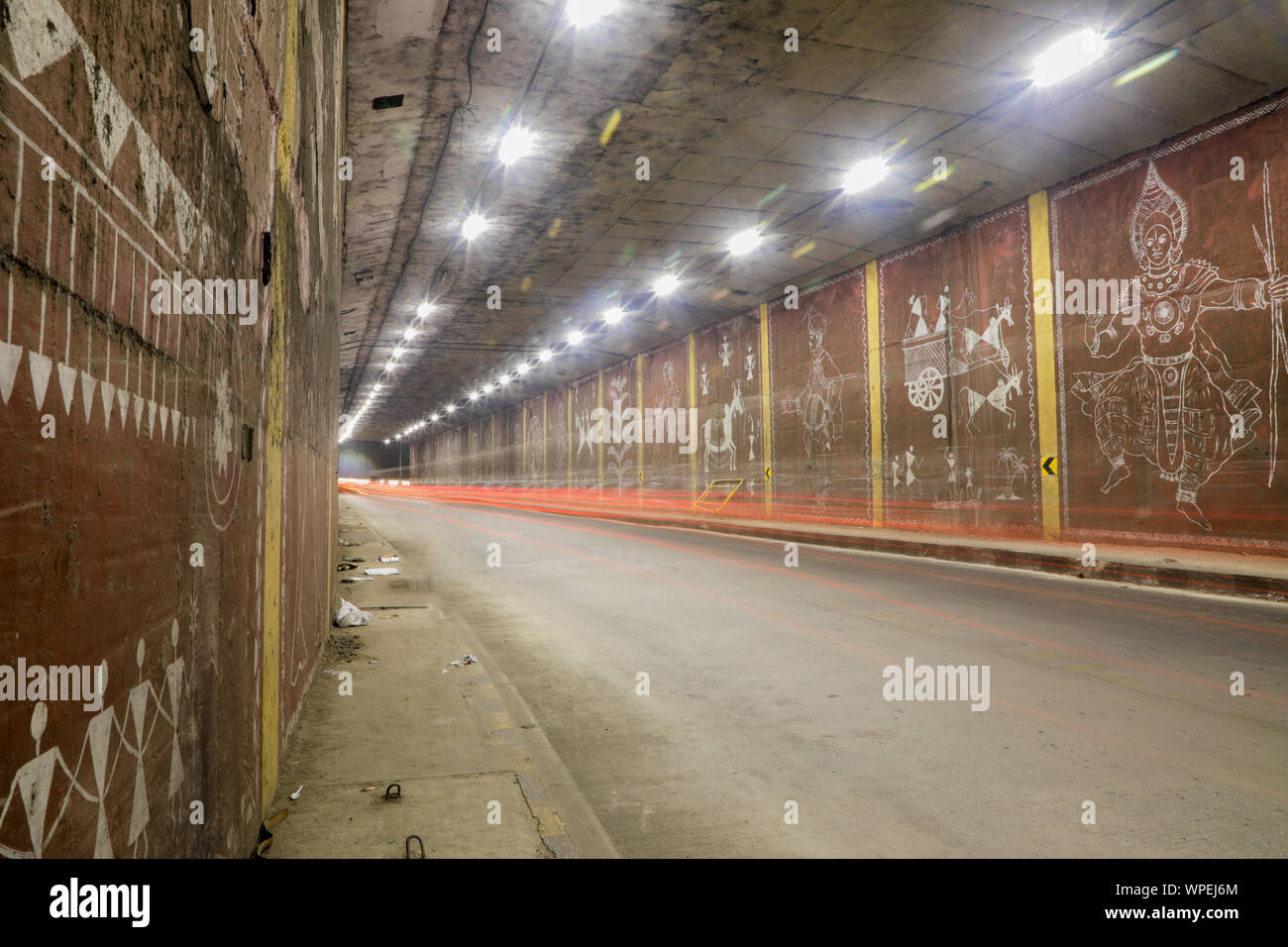 Bangalore, Karnataka India-June 03 2019 : Beautiful view of warli paintings under the bridge wall at Banalore Stock Photo