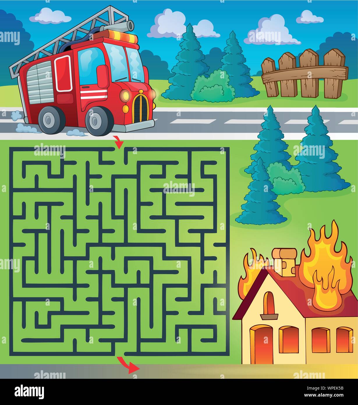 Maze 3 with fire truck theme Stock Vector Image &amp; Art - Alamy