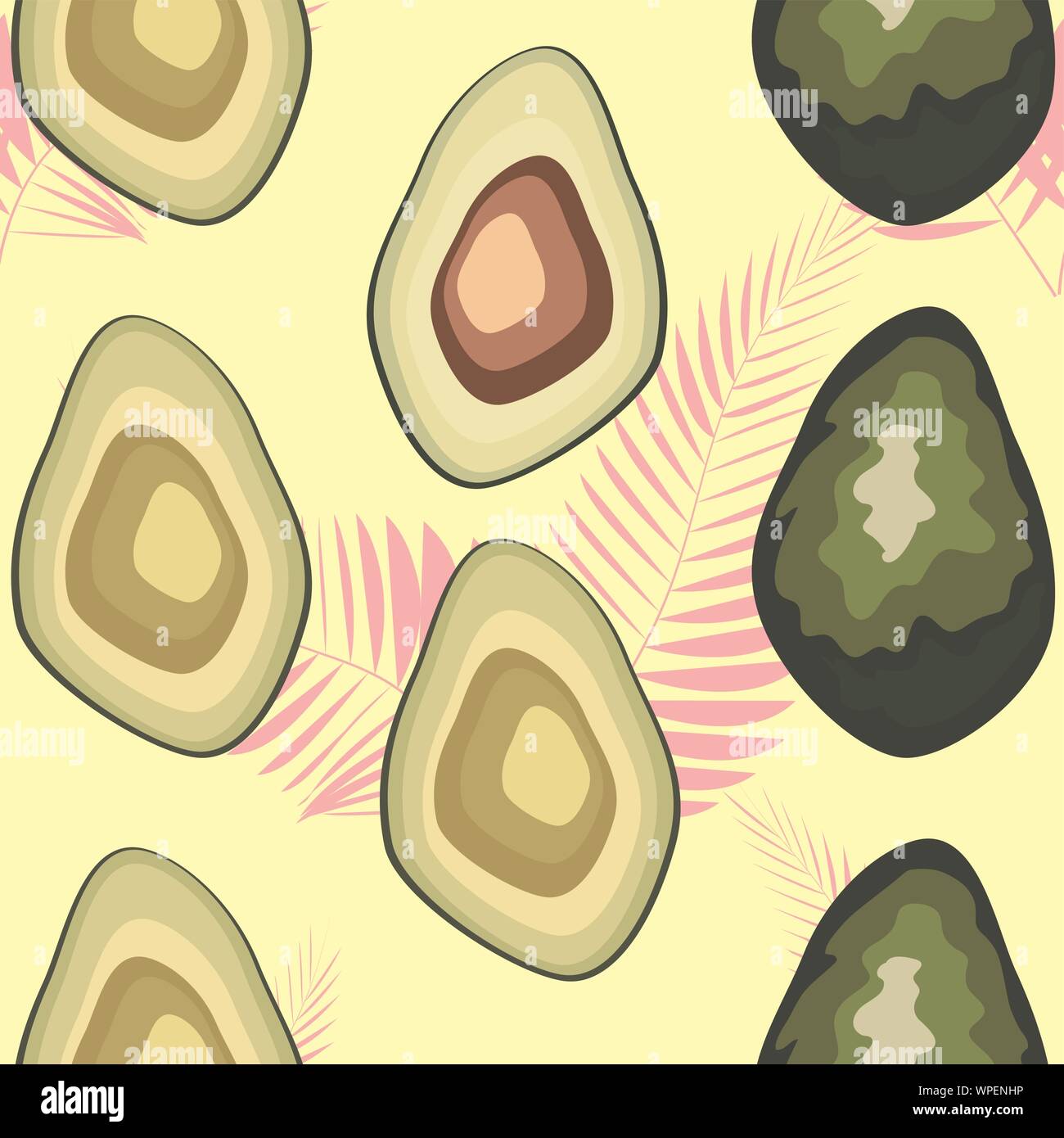 Avocado seamless pattern with tropical leaves of palm tree Stock Vector ...
