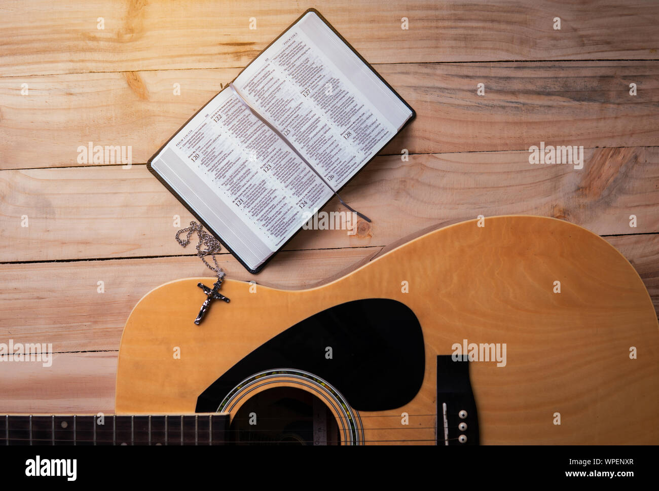 Christian Man Bible Study Bible Books And Guitar Worship God