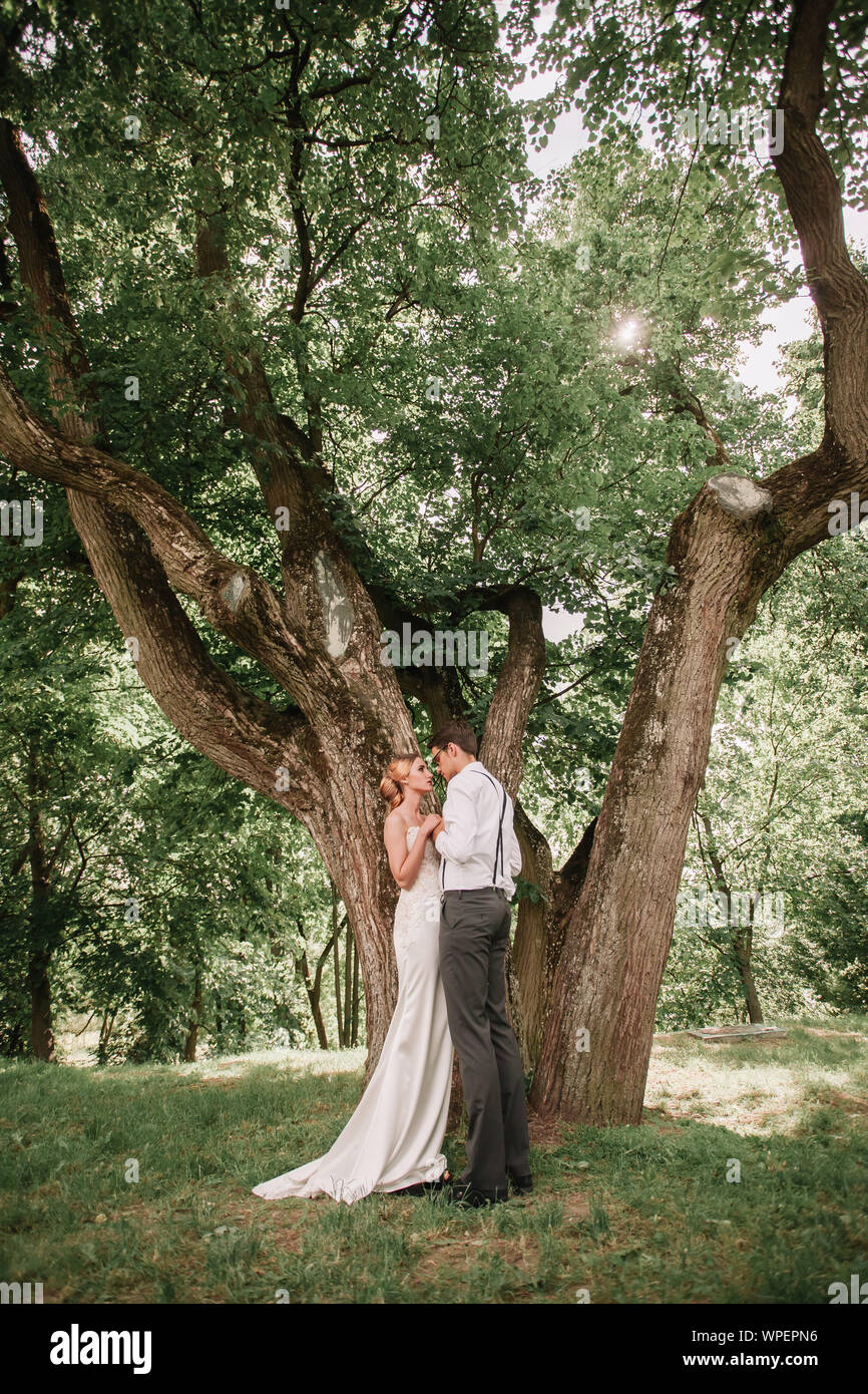 Portrait newlyweds near tree hi-res stock photography and images - Alamy