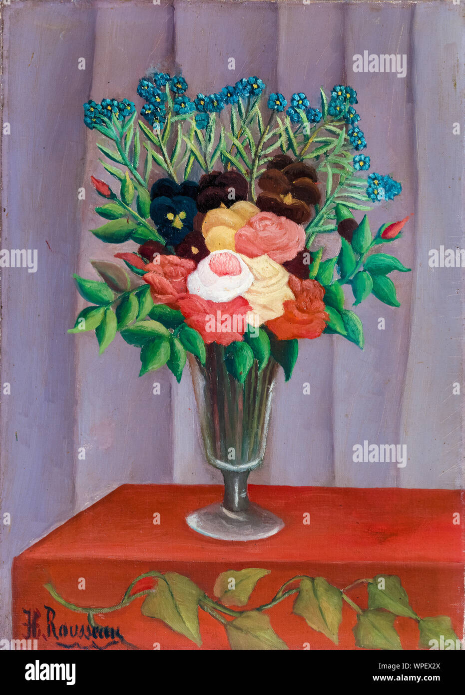 Henri Rousseau, Bouquet of Flowers, Naive art still life painting, 1909 ...