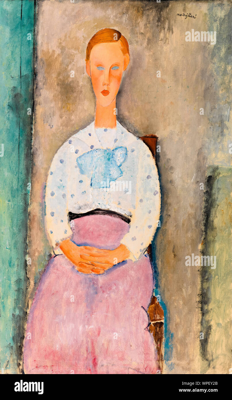 Amedeo Modigliani, Girl with a Polka-Dot Blouse, portrait painting, 1919 Stock Photo