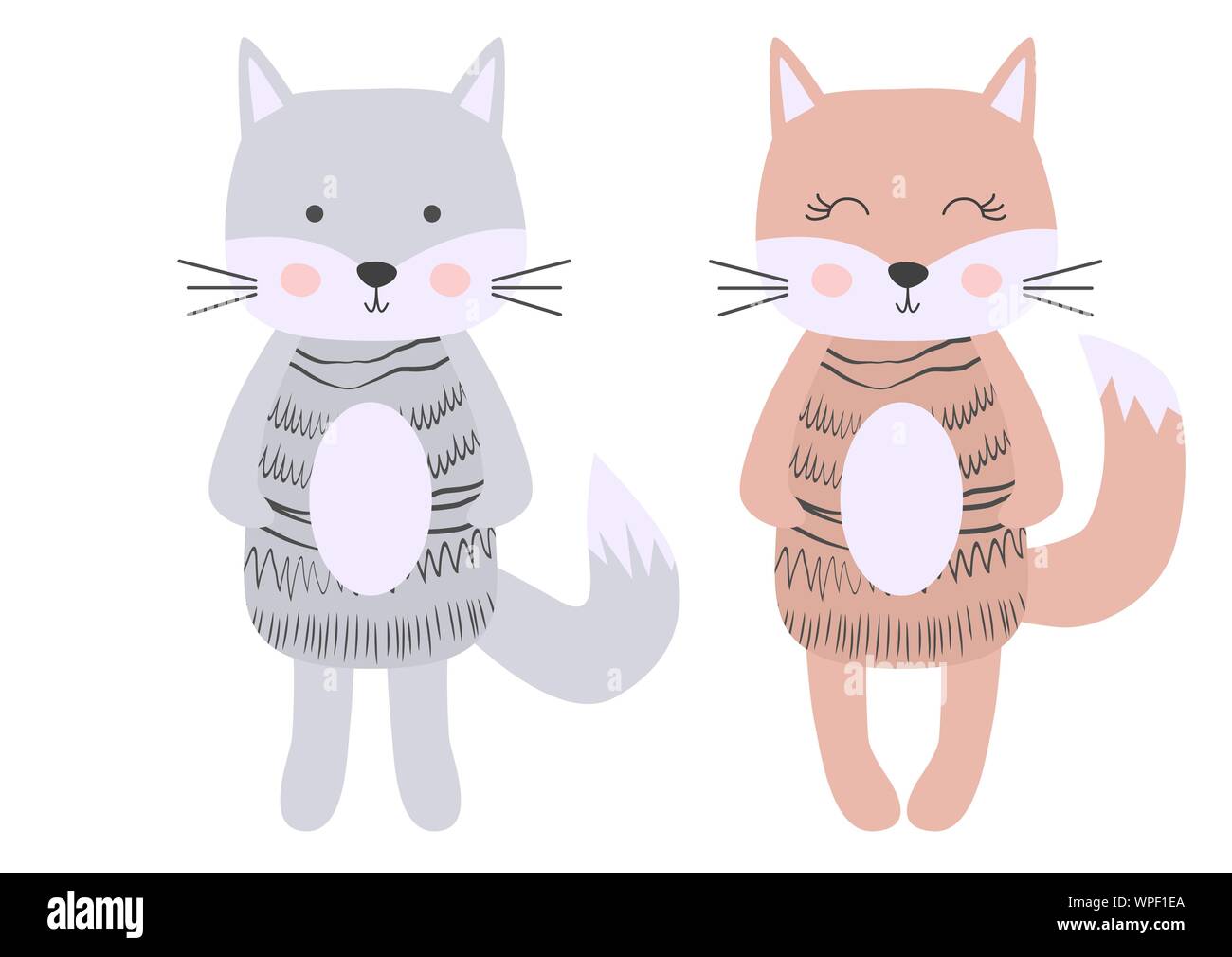 Cute Cartoon Cats Boy And Girl In Scandinavian Style Childish Print Nursery Kids Apparel Poster Postcard Stock Vector Image Art Alamy