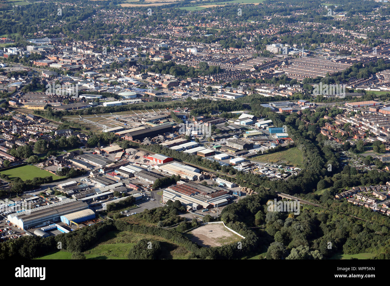 aerial view of Cleveland & Riverside industrial estates in Darlington, County Durham, UK Stock Photo