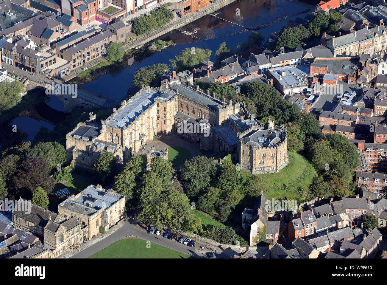aerial view of Durham Castle, part of Durham University, County Durham, UK Stock Photo