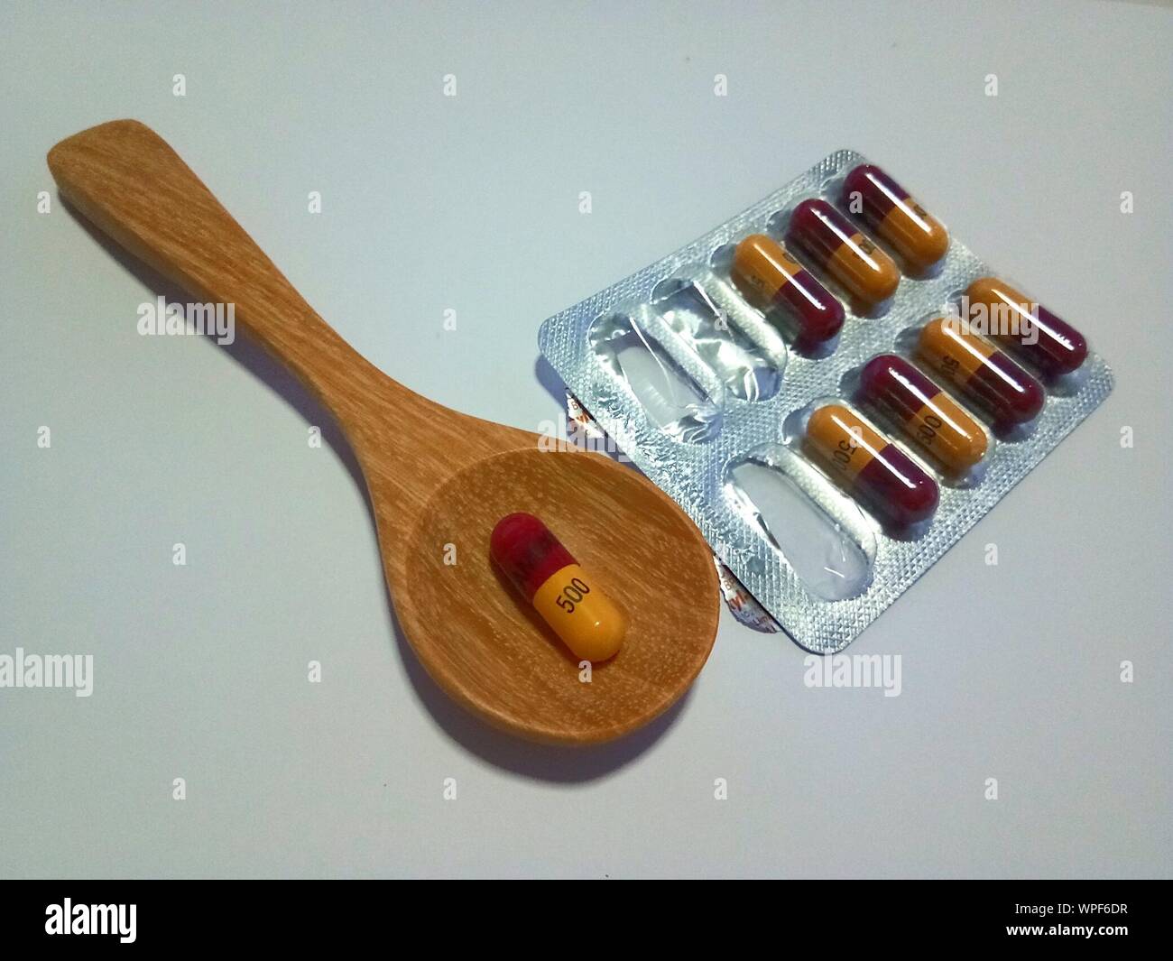 High Angle View Of Medicine On White Background Stock Photo