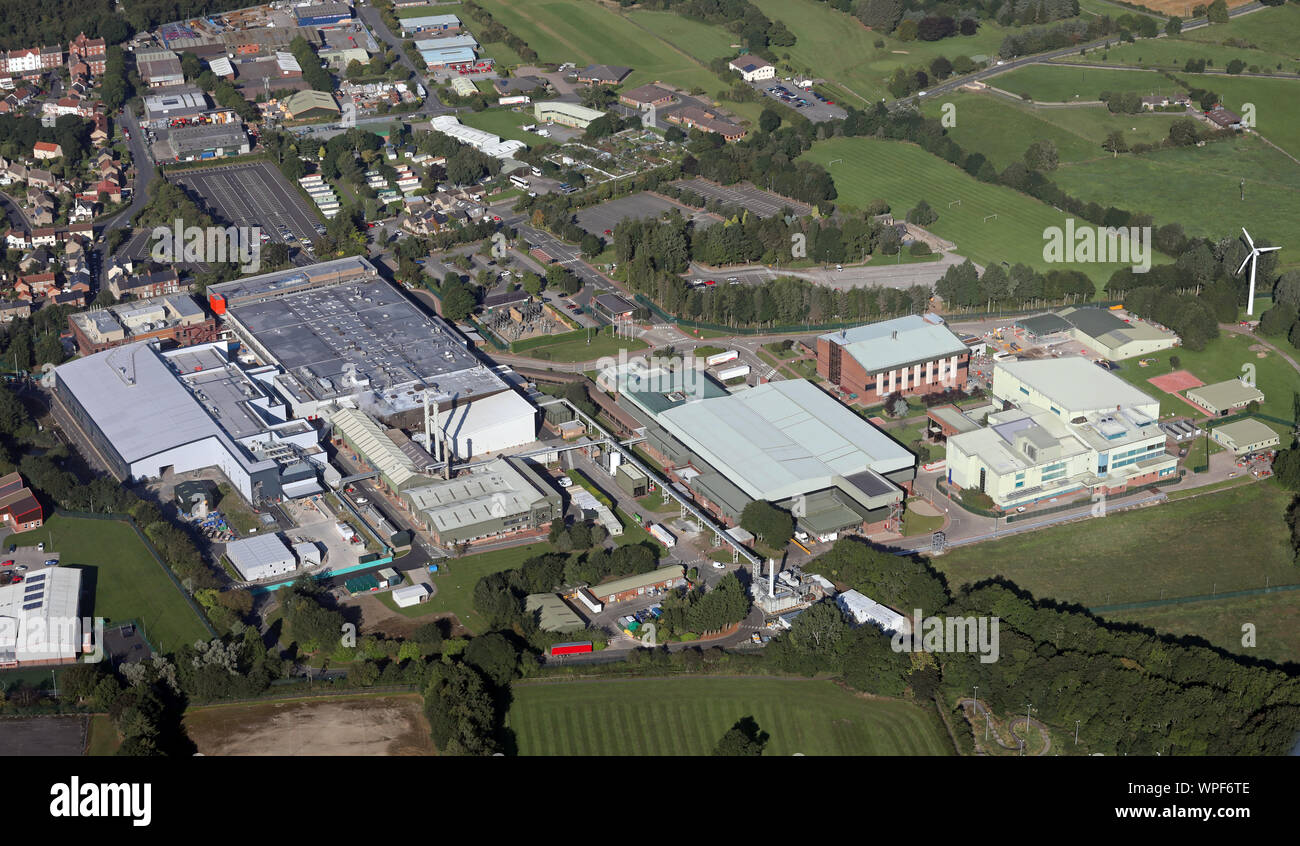 aerial view of the Glaxosmithkline GSK factory, works & offices at Barnard Castle, County Durham, UK Stock Photo