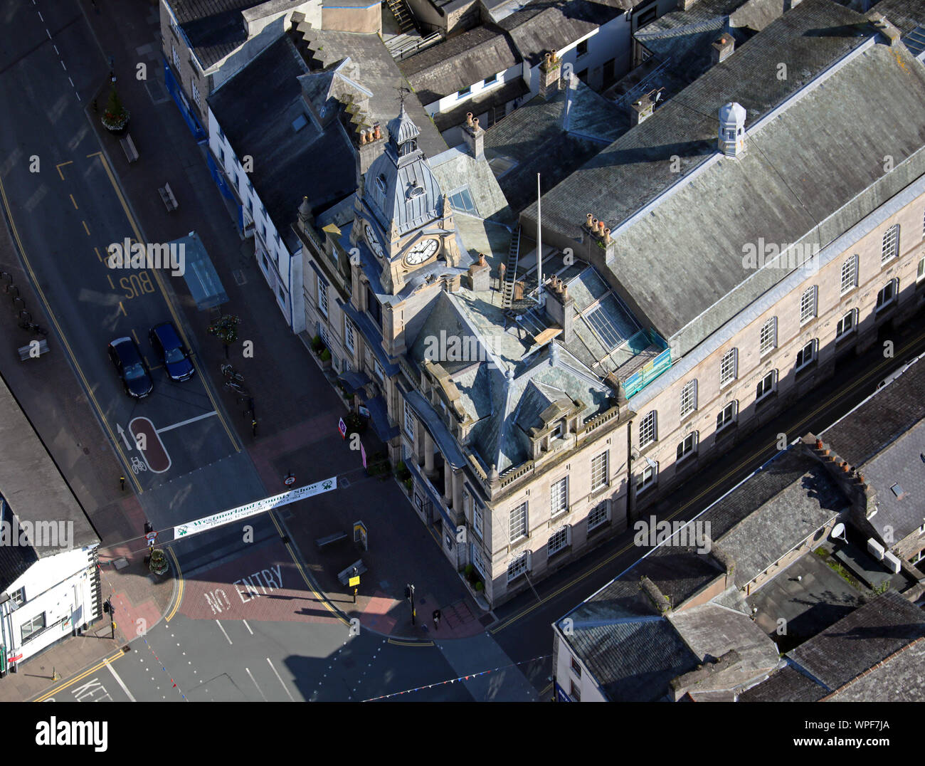 aerial view of Kendal Town Hall, Cumbria, UK Stock Photo
