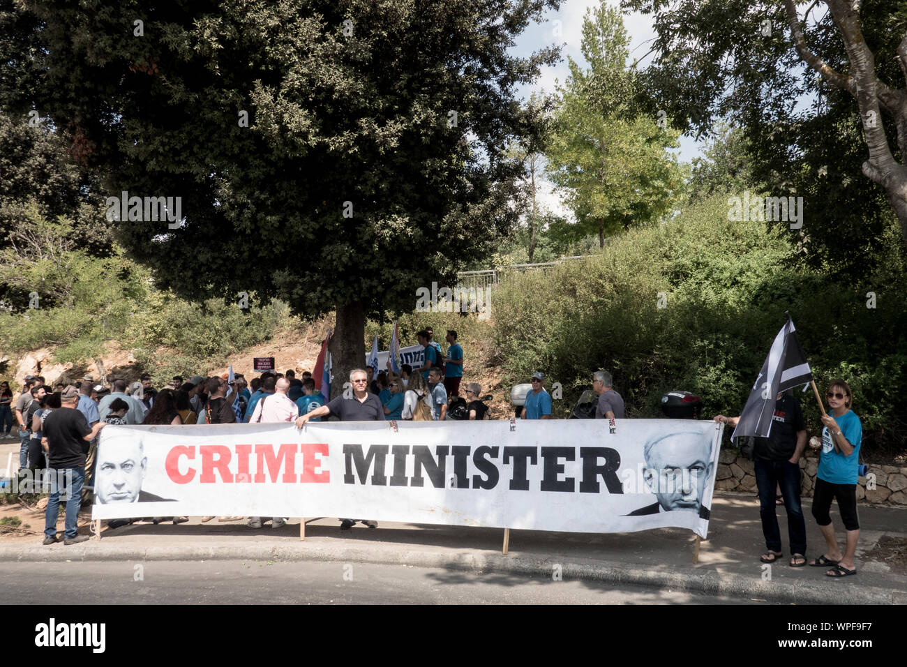 Jerusalem, Israel. 9th September, 2019. Democratic Union activists protest against PM Netanyahu citing criminal suspicions, immoral campaigning and a blitz attempt to legislate the allowance of cameras inside election ballot booths. An assortment of political parties demonstrated in front of the Israeli Parliament building with similar messages ahead of round two of the national elections for parliament scheduled for 17th September, 2019. Credit: Nir Alon/Alamy Live News. Credit: Nir Alon/Alamy Live News Stock Photo
