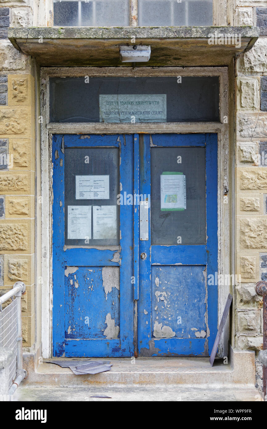 Pictured: One of the entrances of the old Police Station in Aberystwyth, Wales, UK. Wednesday 28 August 2019 Re: Opened 1866, built by the Hafod Hotel Stock Photo