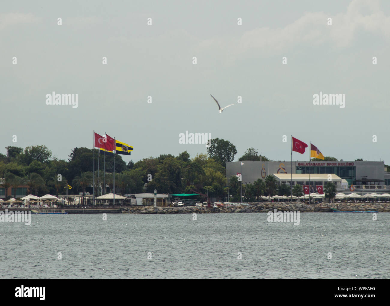 Galatasaray Football club abd Fenerbahce Football club flags together Turkish flags Stock Photo