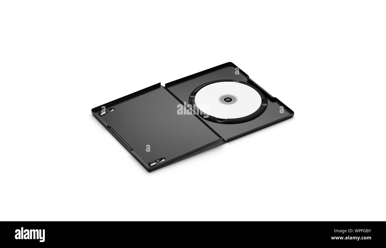 Blank white dvd disk in black plastic case mockup, isolated Stock Photo