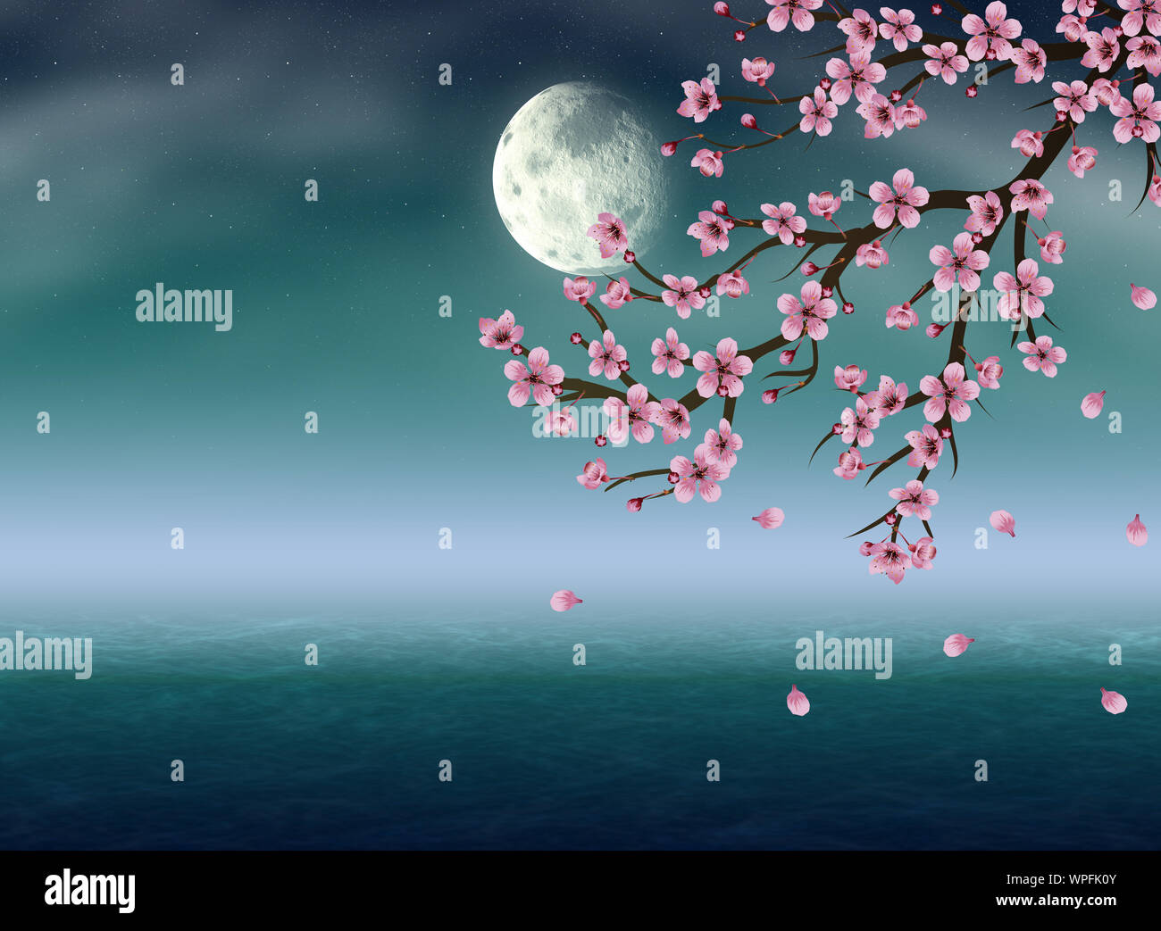 Chinese Style Moonlight Lake Water Cherry Blossom Background Wallpaper  Image For Free Download  Pngtree