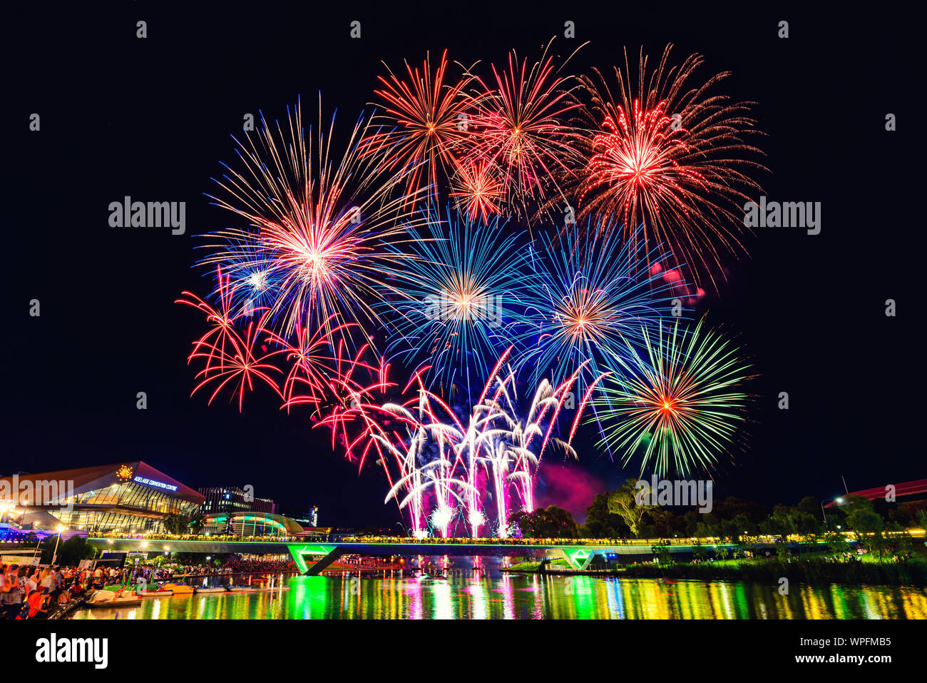 Adelaide, Australia January 26, 2018 Australia Day fireworks display in Elder Park full of