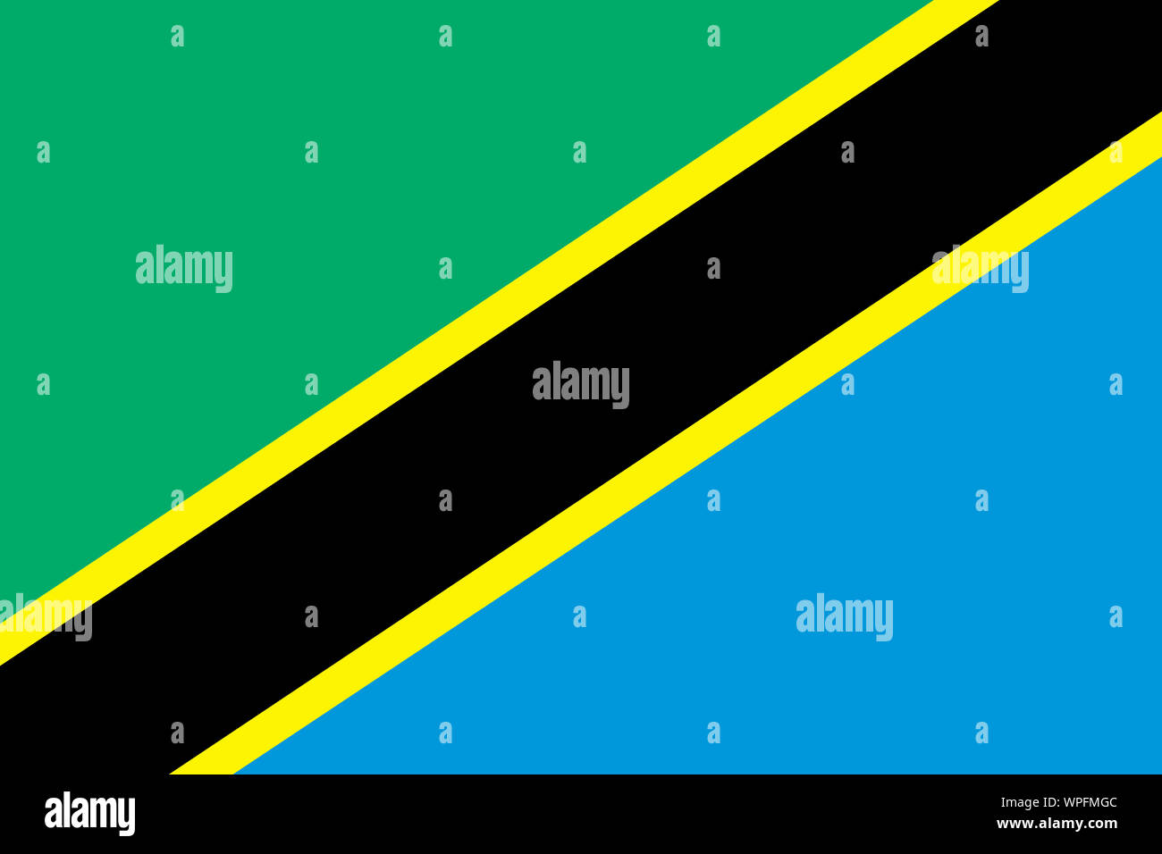 A Tanzania Flag blue black yellow horizontal stripe green blue background illustration Stock Photo