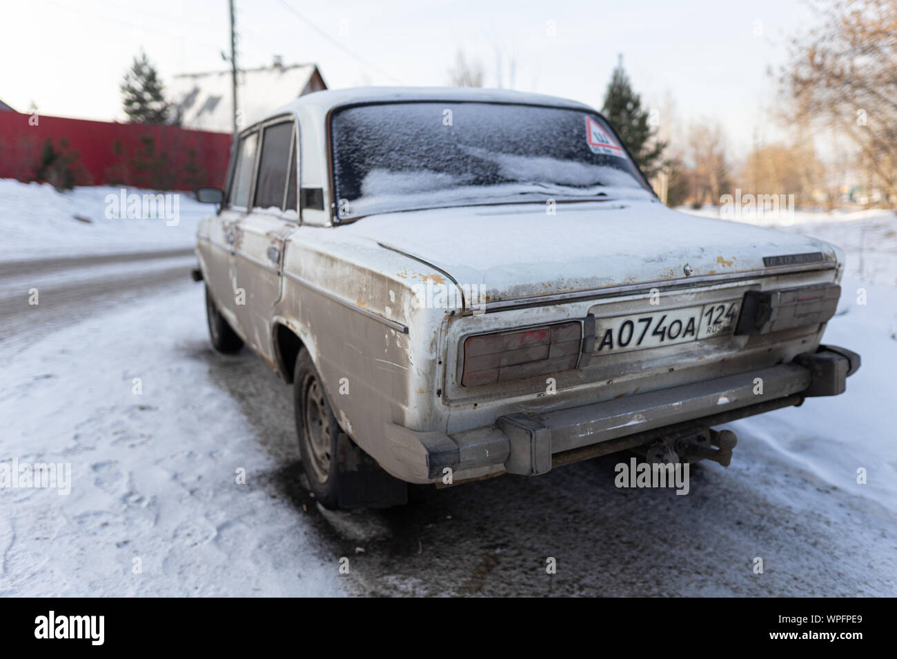 Krasnoyarsk, Russia, August 10, 2019: Russian retro Lada 2106 car on the street abandoned or stolen behind Stock Photo