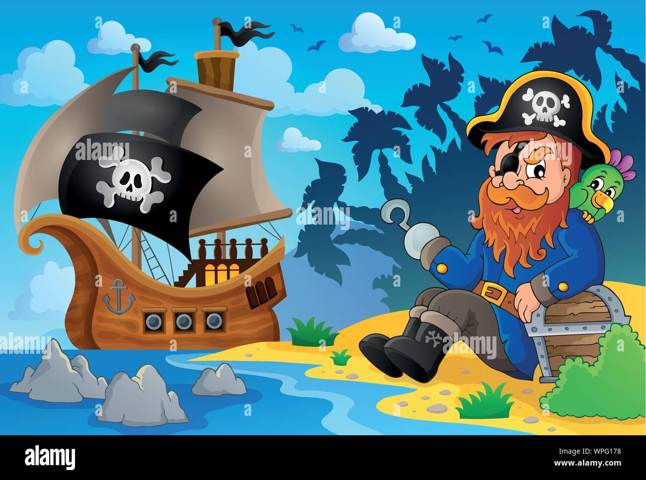 Sitting pirate theme image 8 Stock Vector