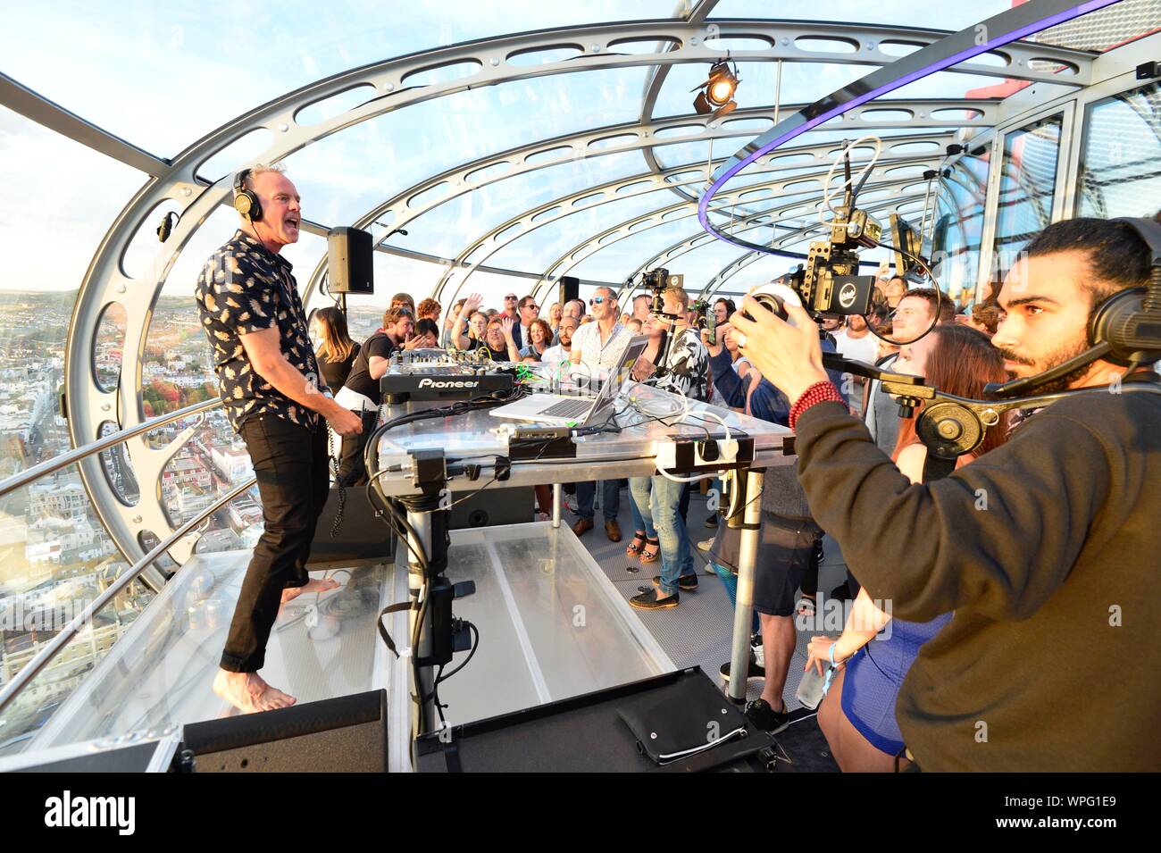 Fatboy Slim gig on the British Airways i360 450ft above the seafront in  Brighton. Picture:Terry Applin Stock Photo - Alamy
