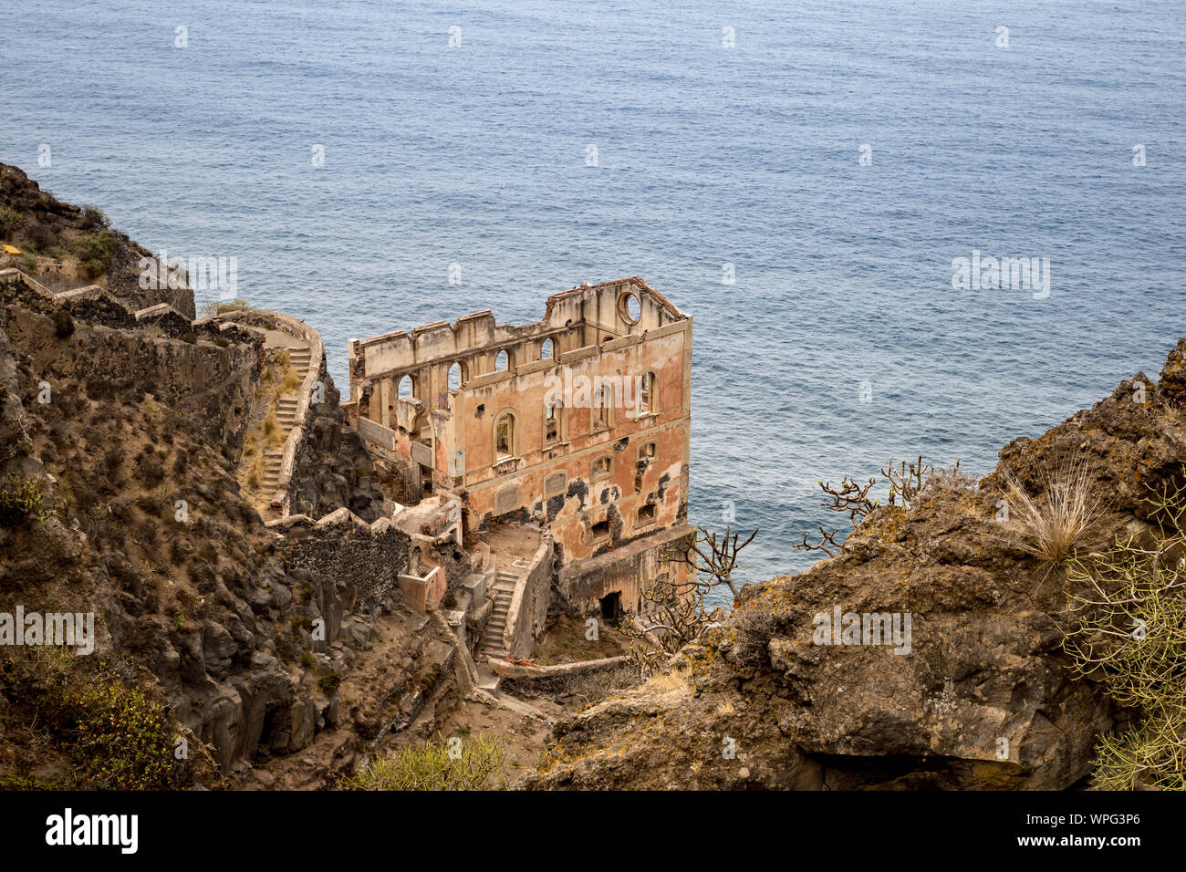 Ruin of Los Realejos on Cliff of Tenerife, Spain, Europe Stock Photo