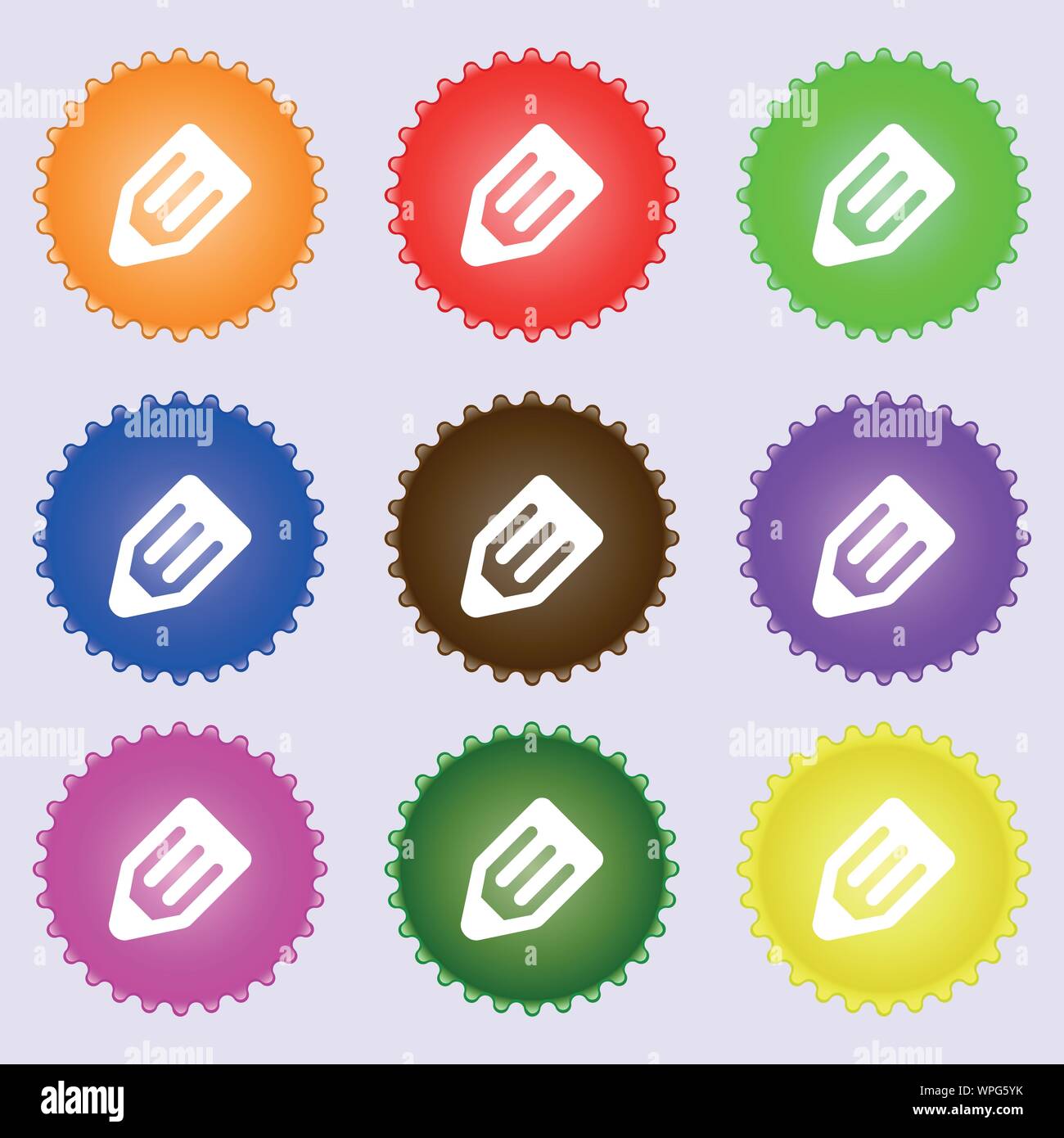 pencil icon sign. A set of nine different colored labels. Vector Stock ...